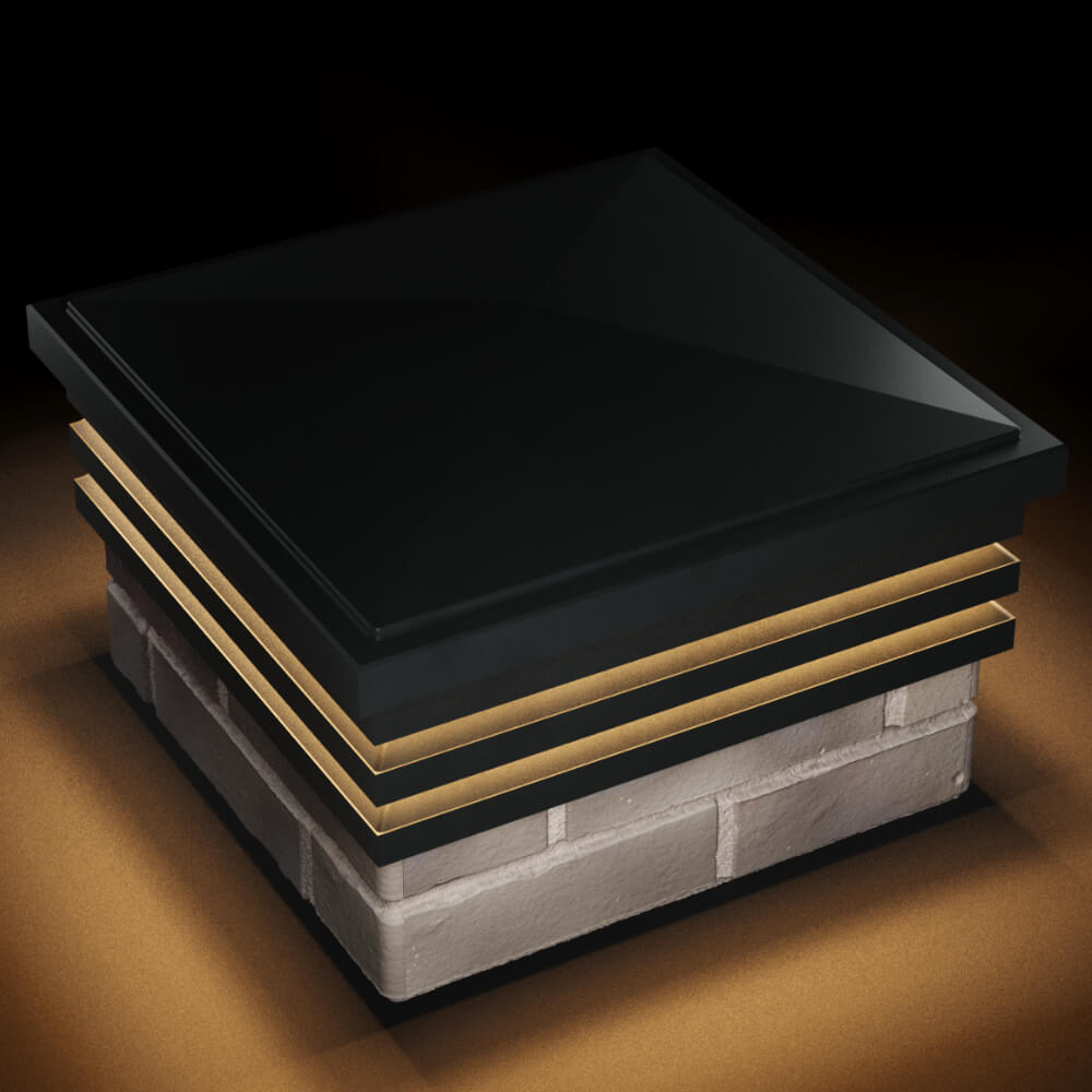 Колпак Zking Бона ХайТек Черный на столб 1.5х1.5 кирпича (385х385мм) с подсветкой в Невинномысске фото