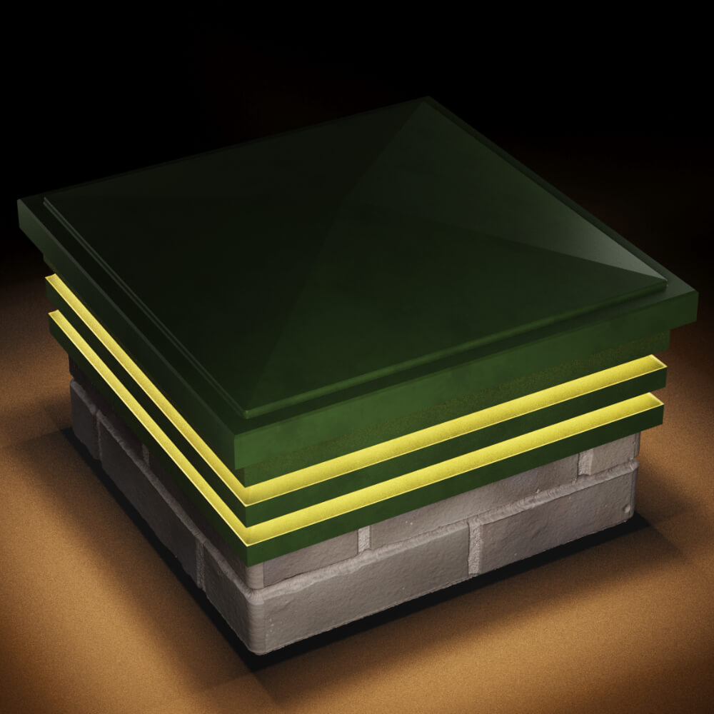 Колпак Zking Бона ХайТек Зеленый на столб 1.5х1.5 кирпича (385х385мм) с подсветкой в Невинномысске фото