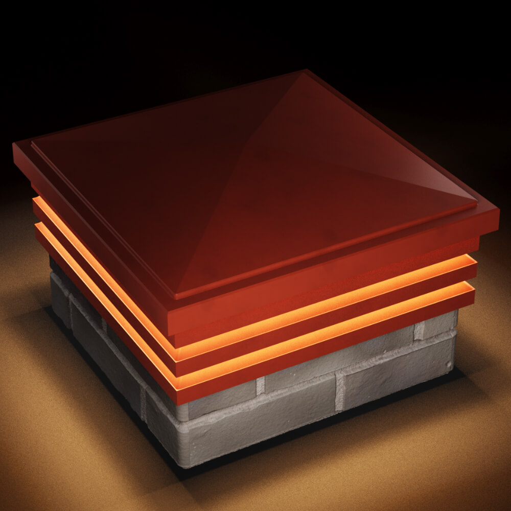 Колпак Zking Бона ХайТек Красный на столб 1.5х1.5 кирпича (385х385мм) с подсветкой в Невинномысске фото