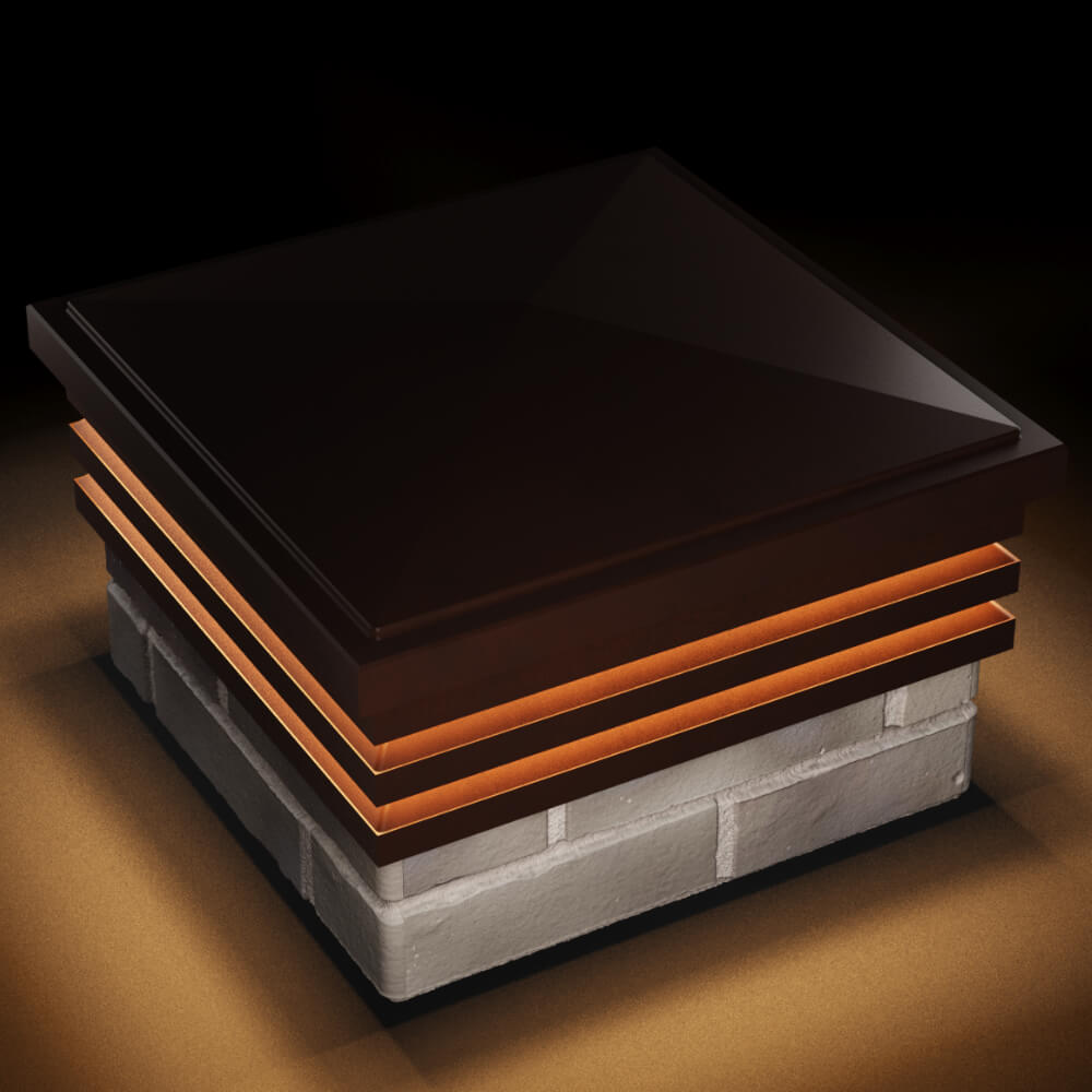 Колпак Zking Бона ХайТек Коричневый на столб 1.5х1.5 кирпича (385х385мм) с подсветкой в Невинномысске фото