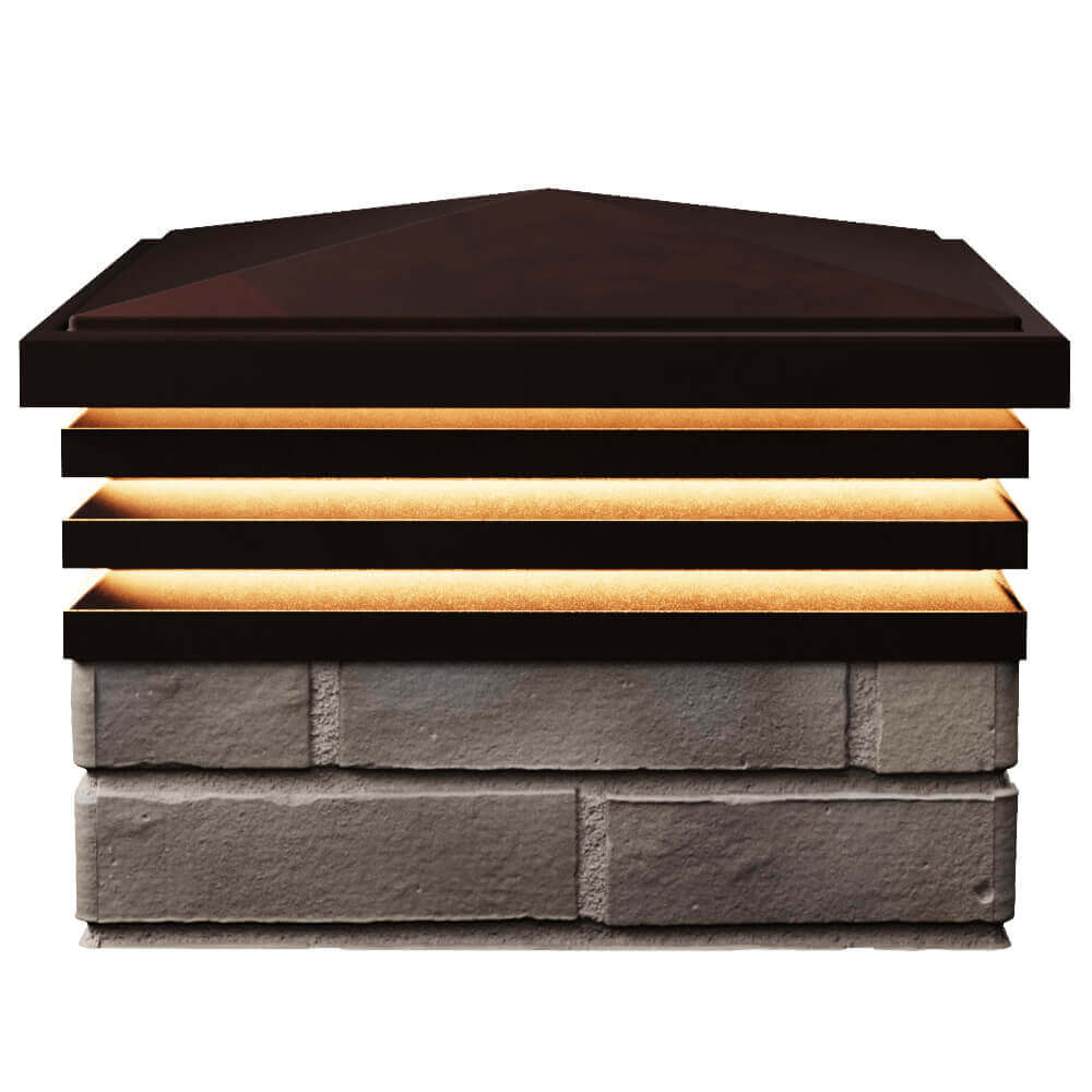 Колпак Zking Бона ХайТек Коричневый на столб 1.5х1.5 кирпича (385х385мм) с подсветкой в Невинномысске фото